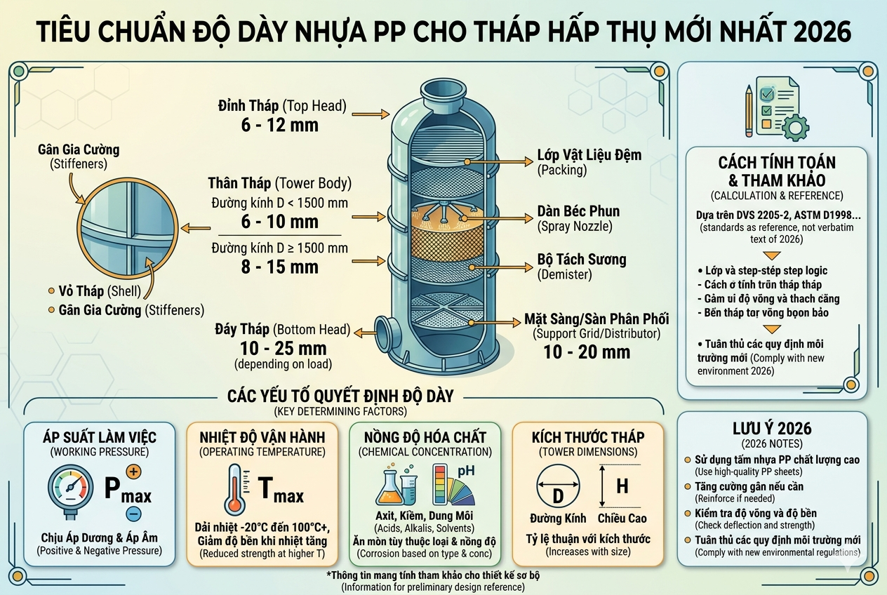 Tiêu Chuẩn Kỹ Thuật Độ Dày PP Cho Tháp Hấp Thụ Hiện Đại 2026